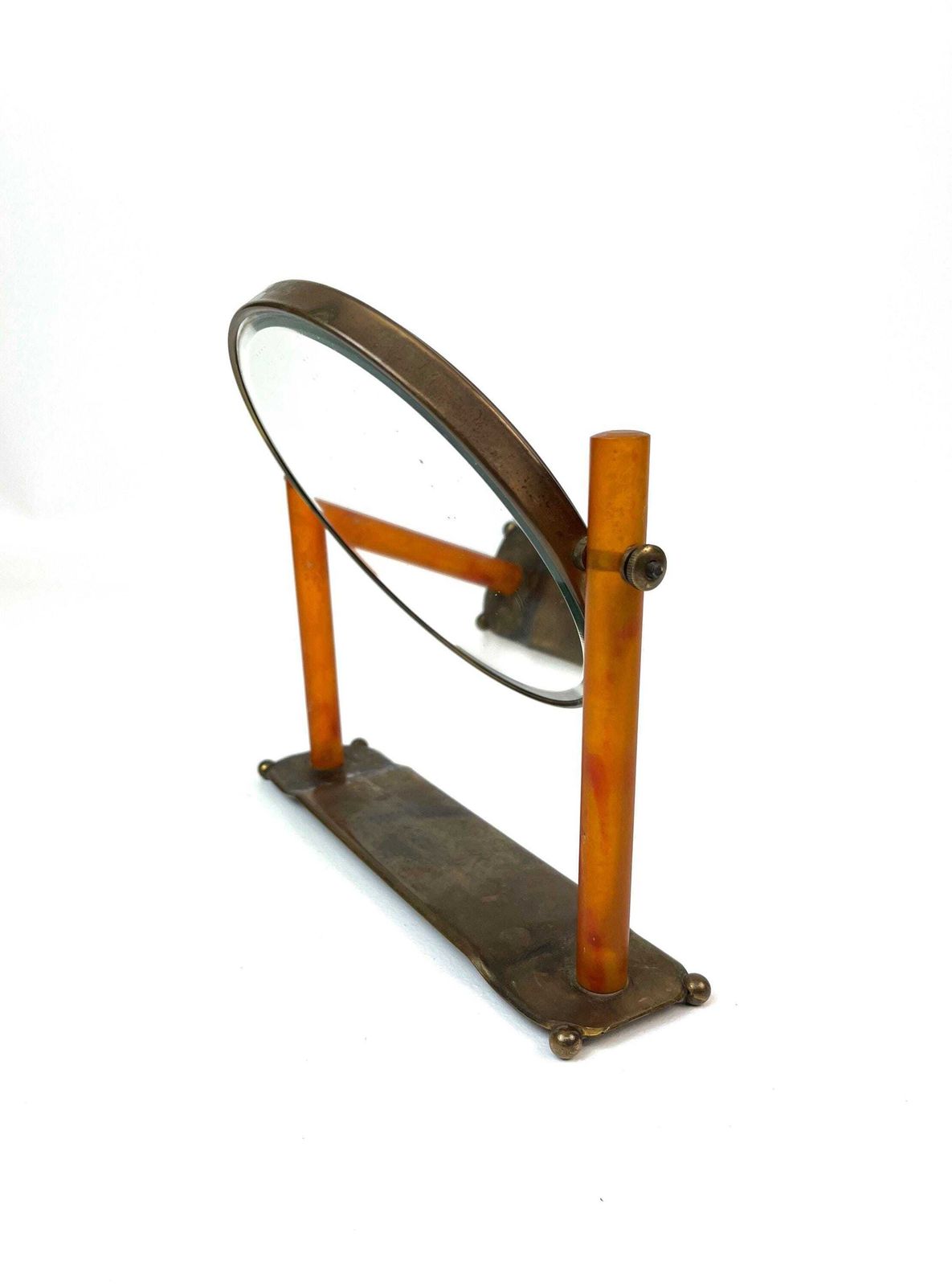 Rare Stunning Bauhaus Art Deco Bakelite Brass Desk Table Vanity Mirror Germany 1930 photo vinterior