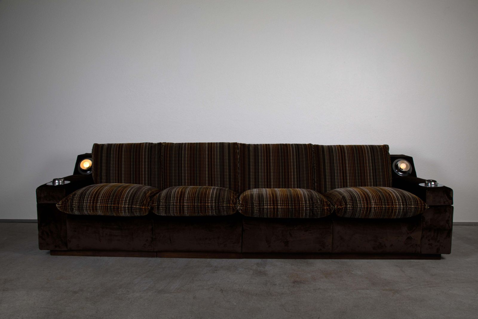 Mid Century Modern Sofa Wood And Velvet Rubelli And Pierre Frey Fabric photo for sale