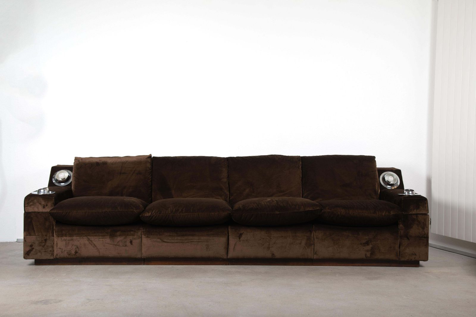 Mid Century Modern Sofa Wood And Velvet Rubelli And Pierre Frey Fabric photo vintage