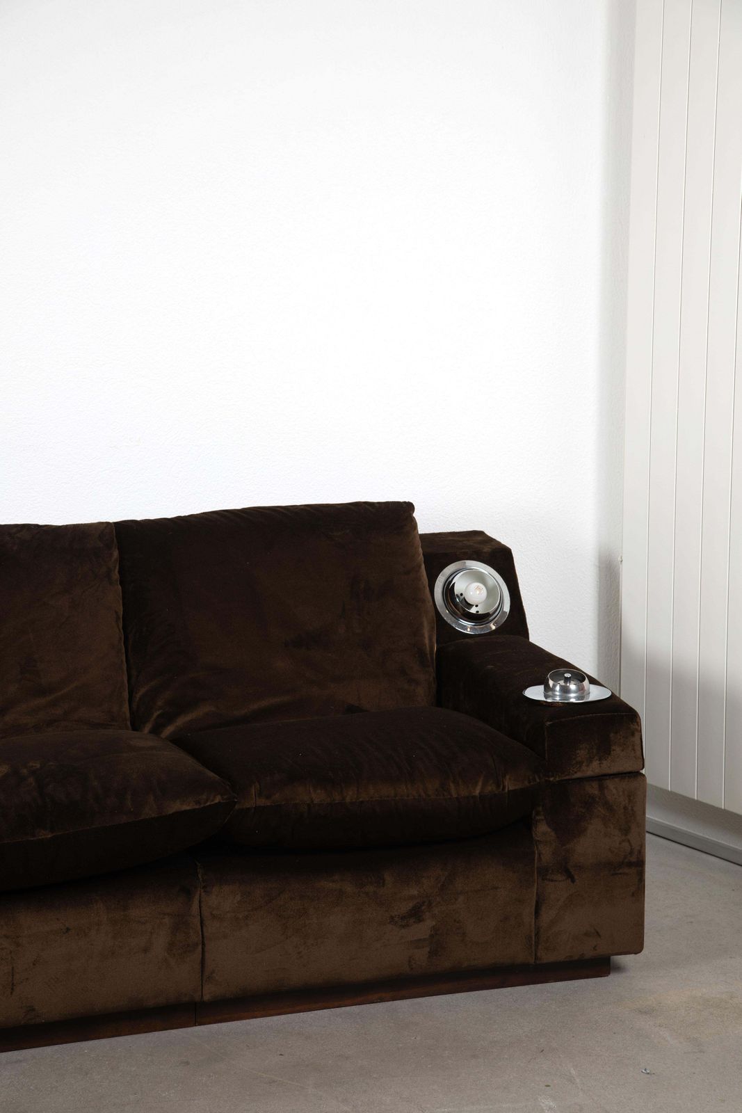 photo for sale Mid Century Modern Sofa Wood And Velvet Rubelli And Pierre Frey Fabric