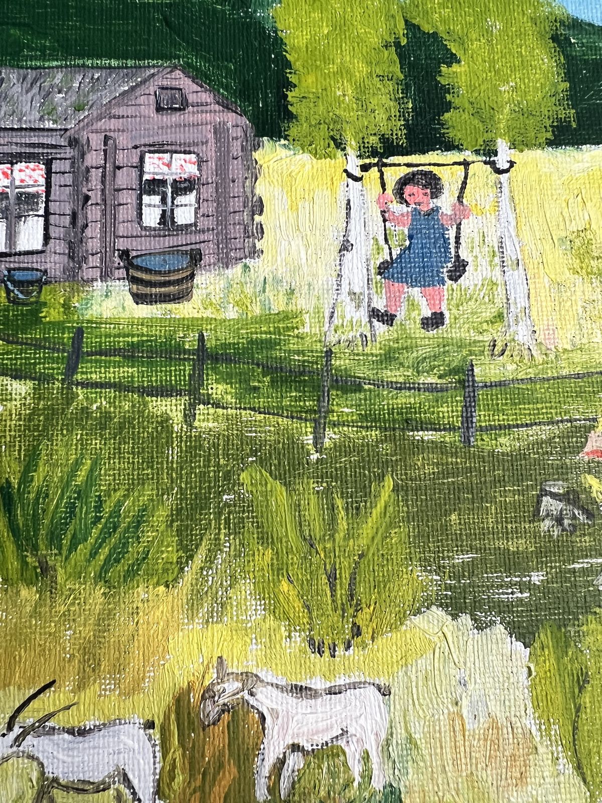 Farm In The Naïve Style, Oil On Canvas Landscape Painting photo buy