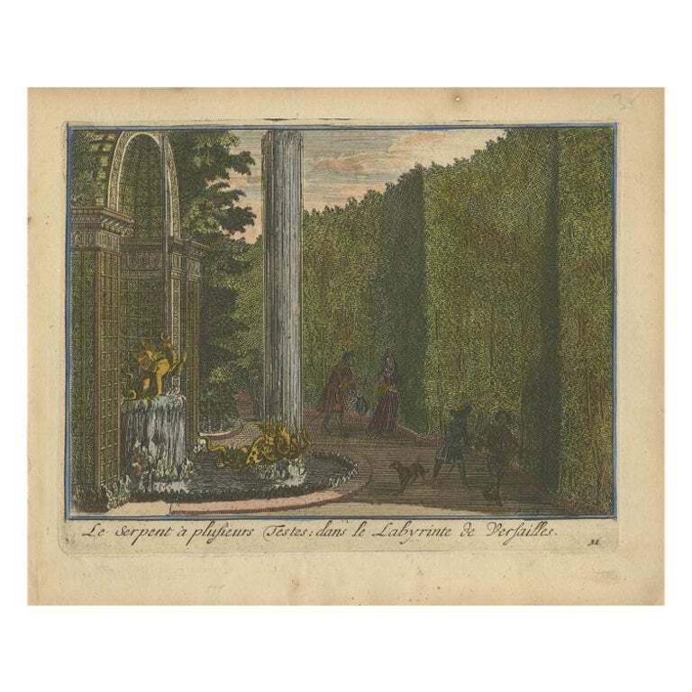 Antique Hand Colored Print Of The Labyrinth Of Versailles, C.1720
