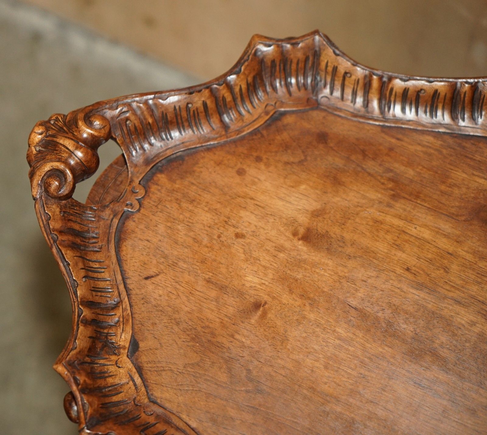 Antique French Hand Carved Tea Silver Tray Table With Removable Serving Tray Top photo buy