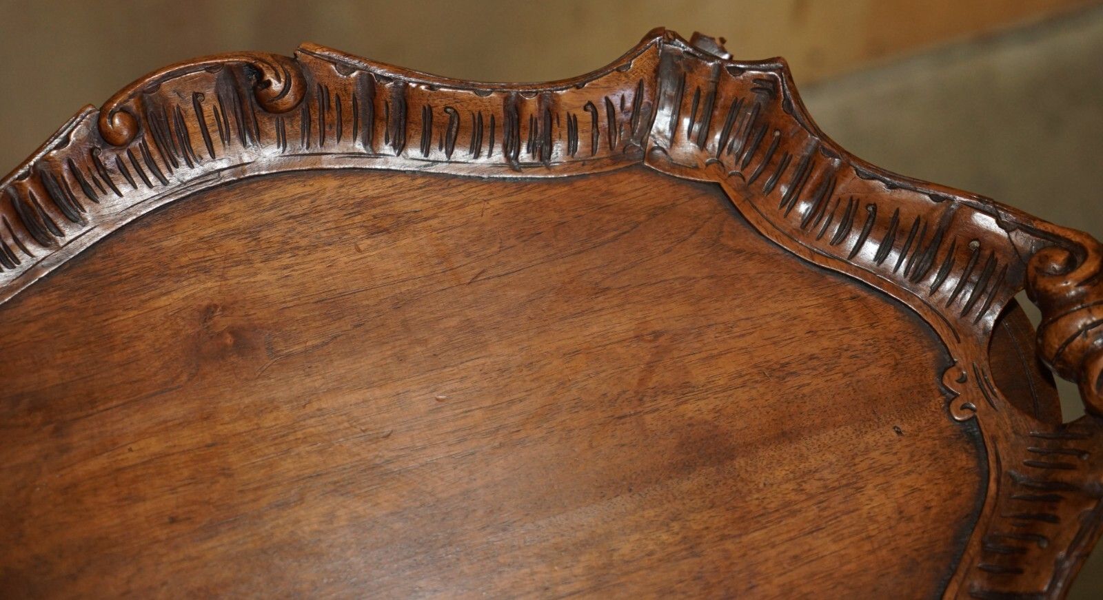 photo furniture Antique French Hand Carved Tea Silver Tray Table With Removable Serving Tray Top