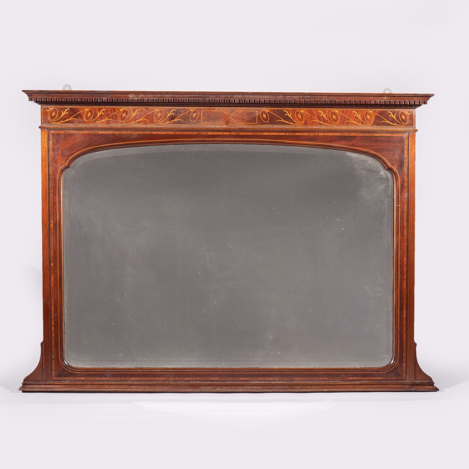 19th Century Victorian English Walnut Inlaid Overmantle Mirror