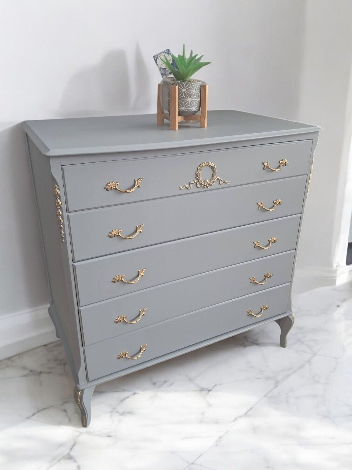 French Louis XV Chest Of Drawers Grey Gold Painted Refinished 1970 photo furniture