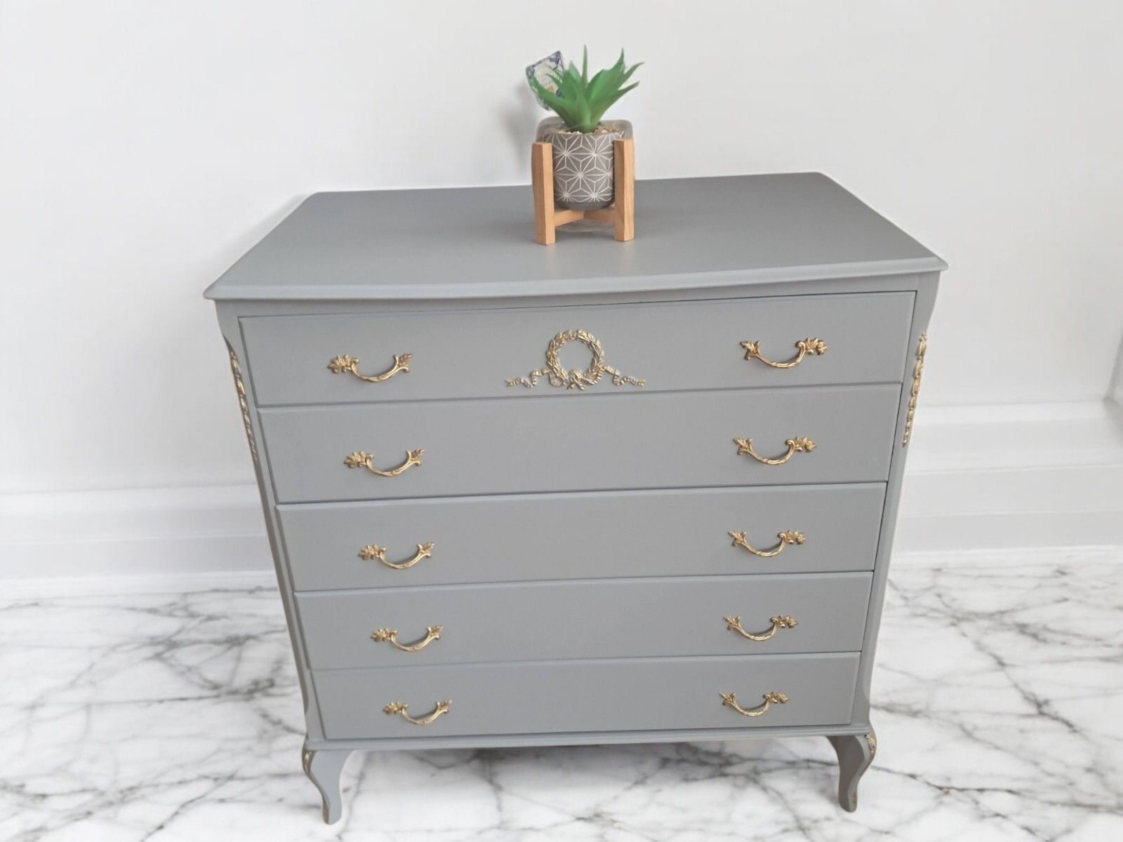 French Louis XV Chest Of Drawers Grey Gold Painted Refinished 1970 photo for sale