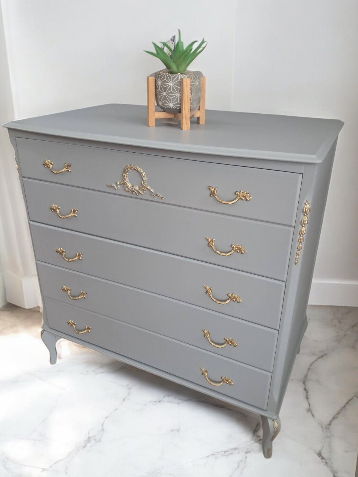 French Louis XV Chest Of Drawers Grey Gold Painted Refinished 1970 photo vinterior