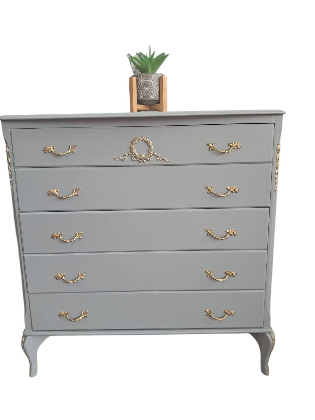 photo for sale French Louis XV Chest Of Drawers Grey Gold Painted Refinished 1970