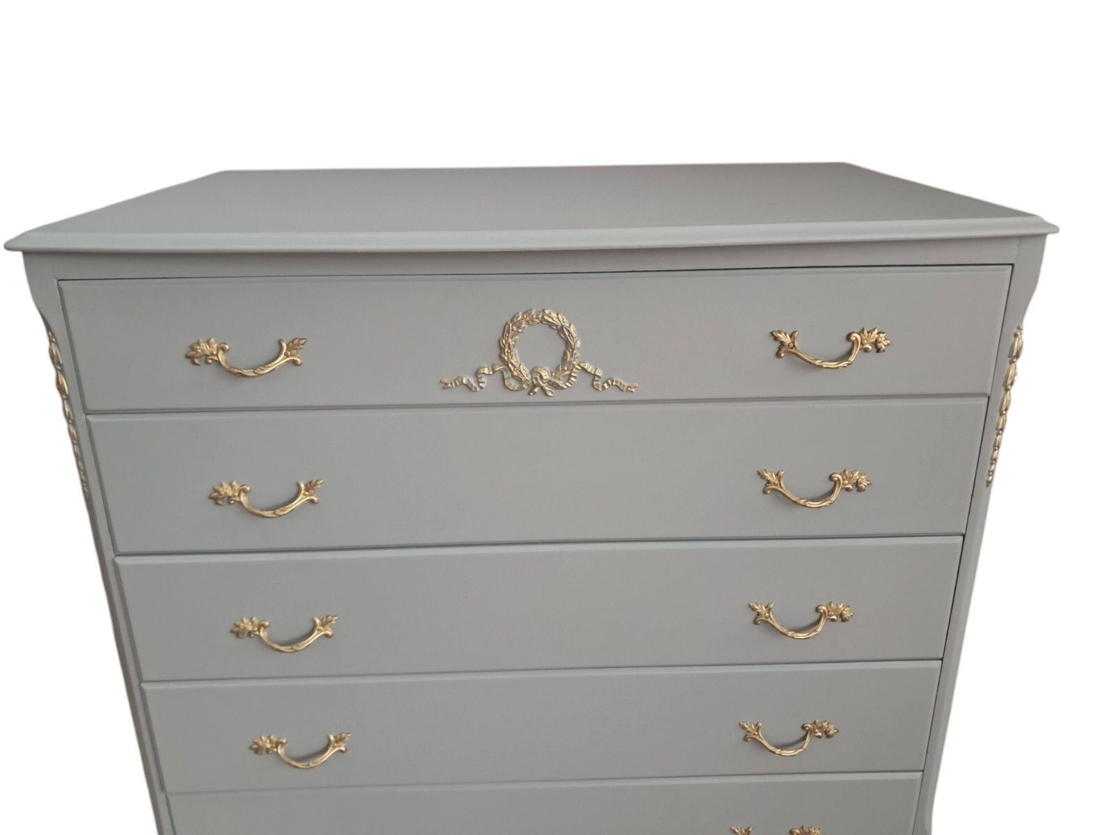 photo buy French Louis XV Chest Of Drawers Grey Gold Painted Refinished 1970