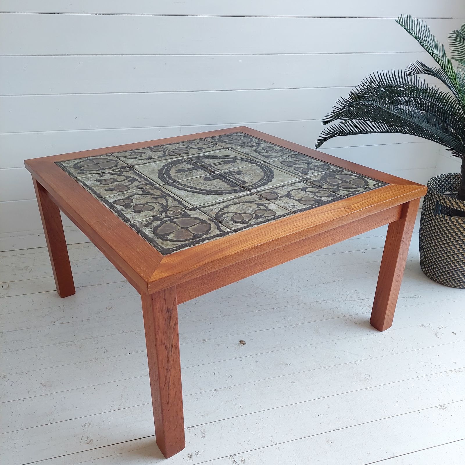 photo buy Mid Century Danish Ceramic And Teak Coffee Table By Ox Art For Trioh, 1970s