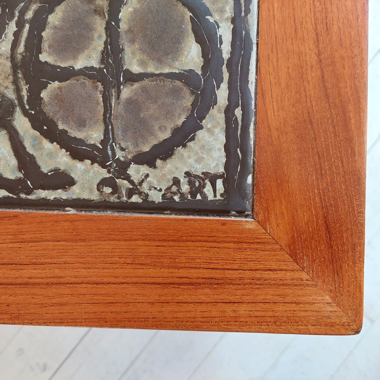 Mid Century Danish Ceramic And Teak Coffee Table By Ox Art For Trioh, 1970s photo vintage