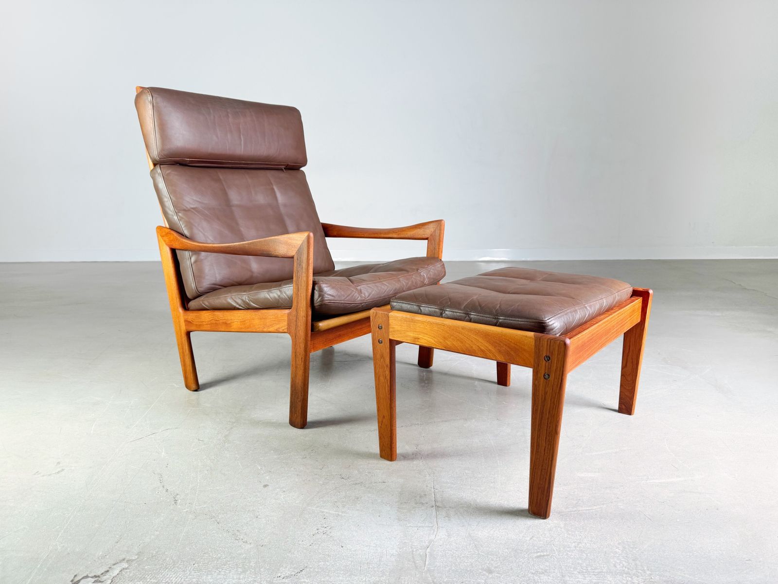 Midcentury Armchair Niels Eilersen Illum Wikkelsø High Back Ottoman photo for sale