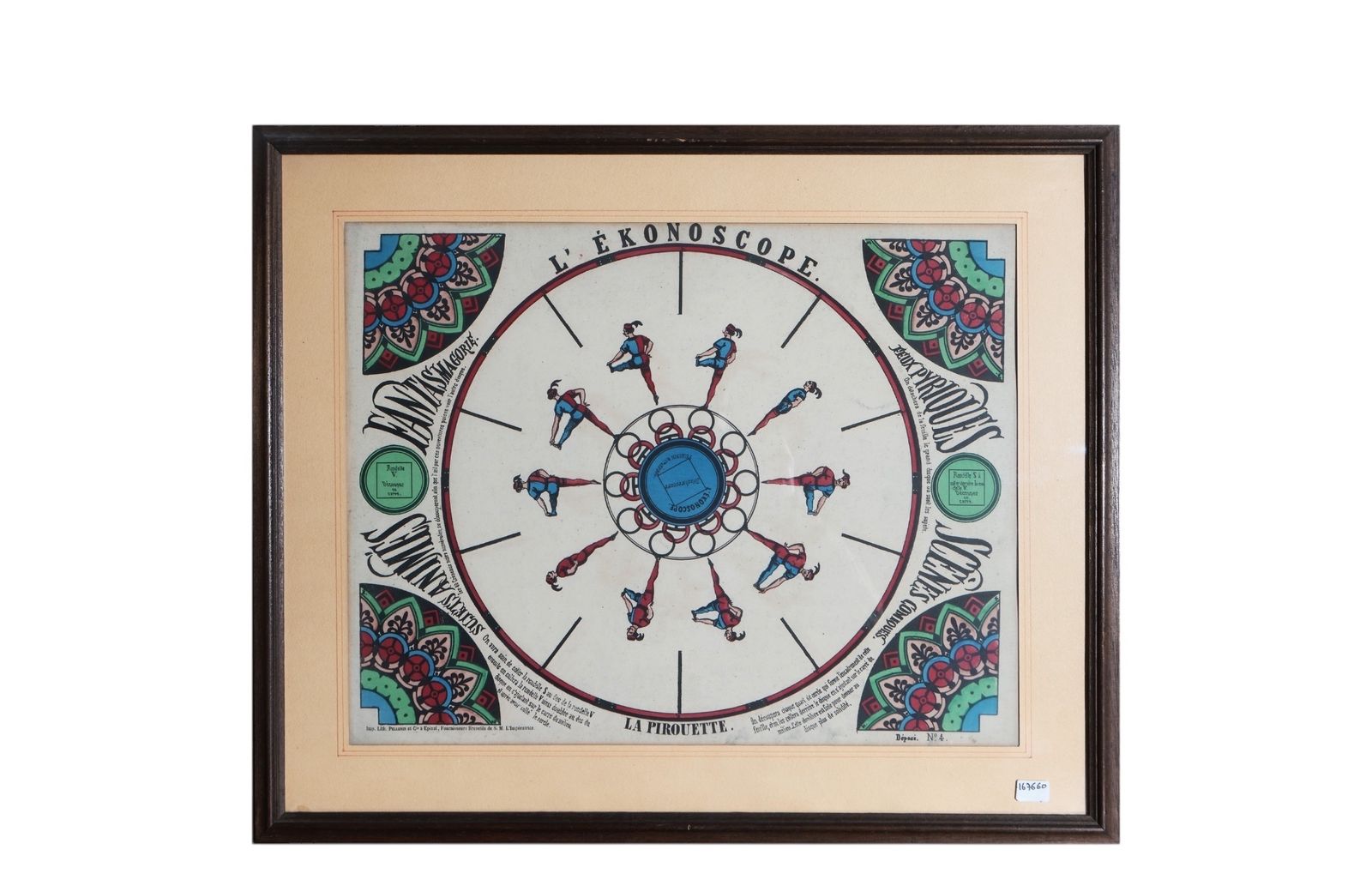 photo buy L'ekonoscope, Set Of 3 Framed Original Phenakistoscopes, France Epinal, XIX Cent.