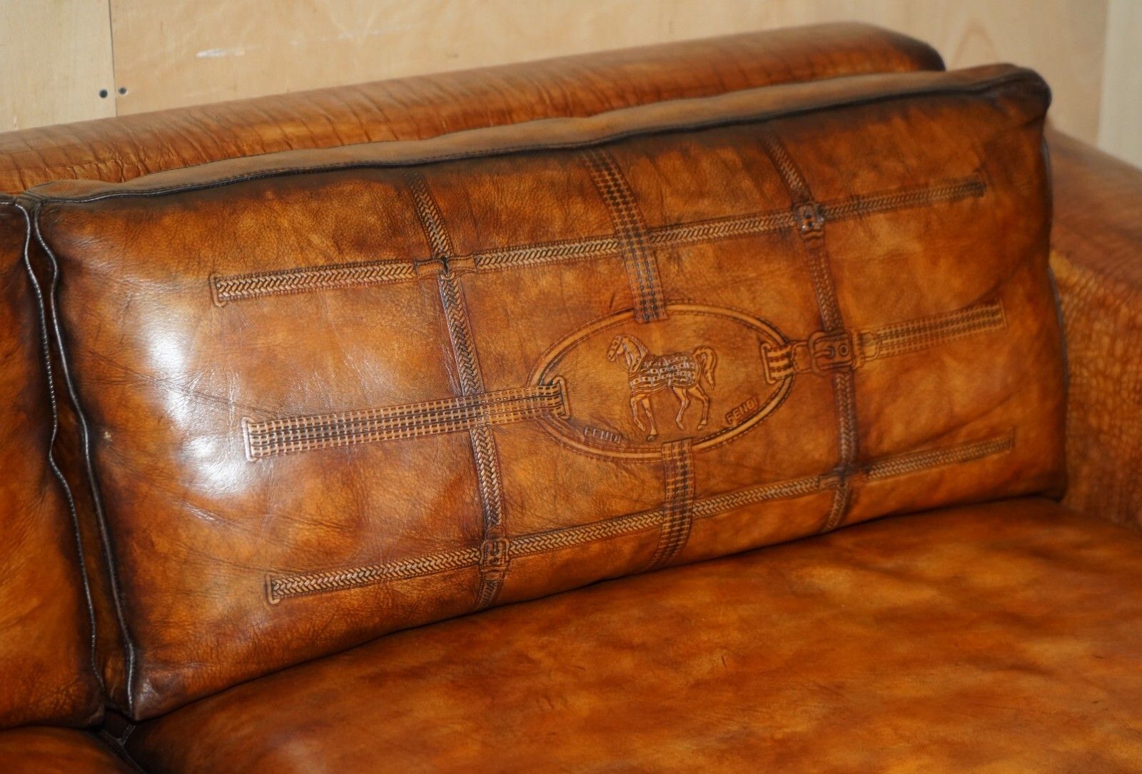 Rare Equestrian Embossed Fendi Crocodile Alligator Leather Patina Hand Dyed Sofa photo 20000.0