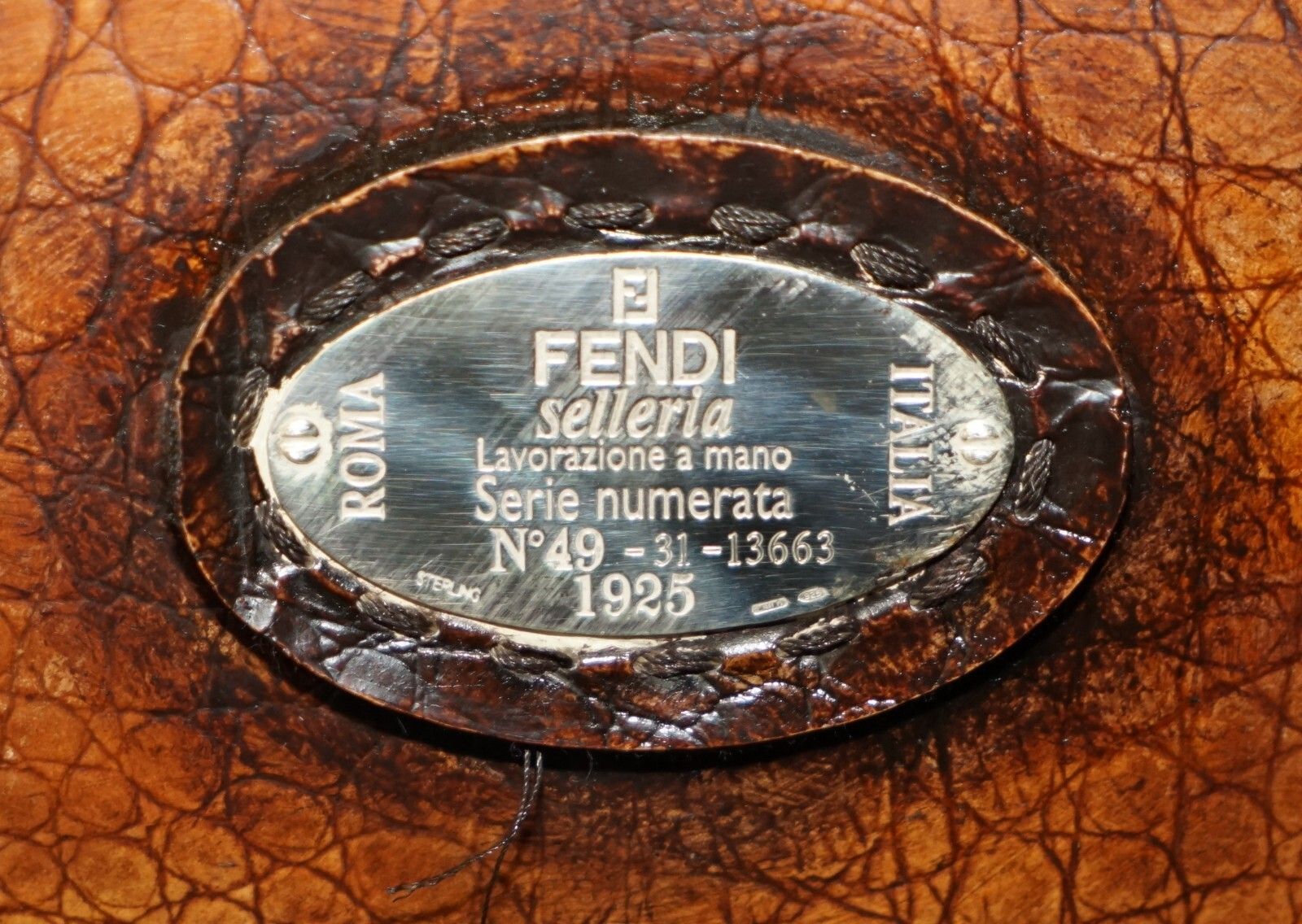 photo furniture Rare Equestrian Embossed Fendi Crocodile Alligator Leather Patina Hand Dyed Sofa