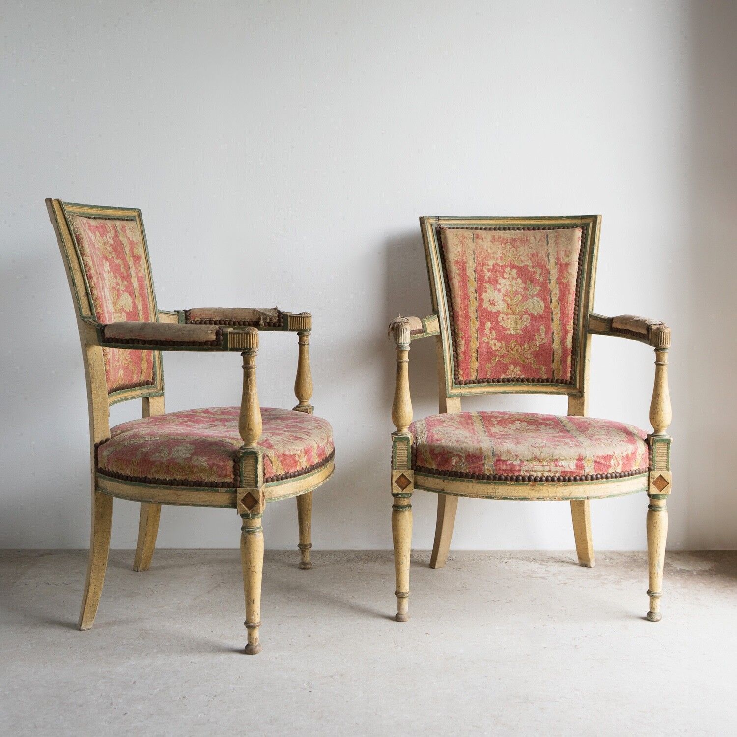 Pair Of Antique French Directoire Period Painted Armchairs, Late 18th Century photo furniture