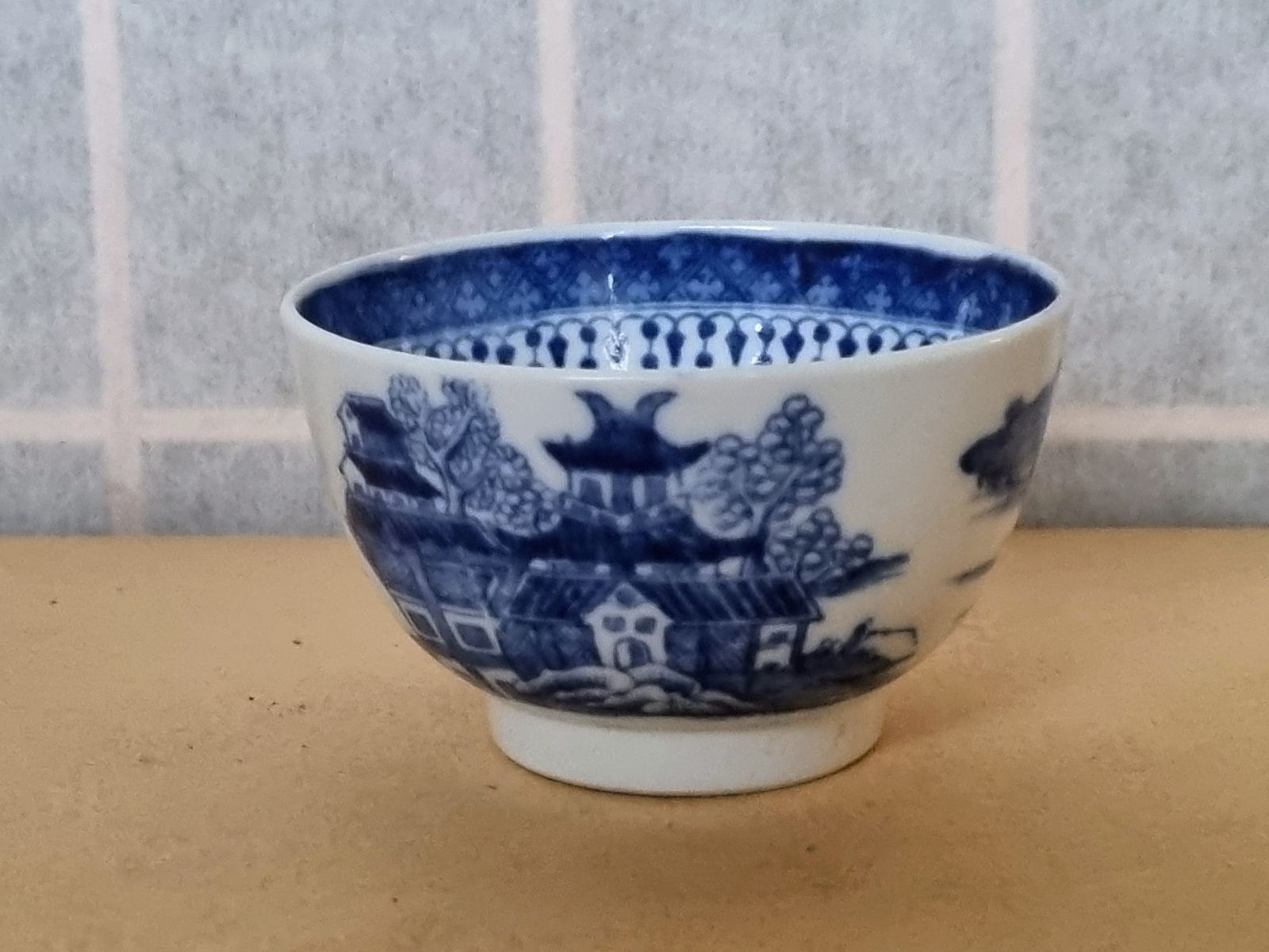 Georgian Tea Bowl | 18th Century English Blue White | Chinoiserie Pagoda Pattern | British Antique Porcelain photo buy