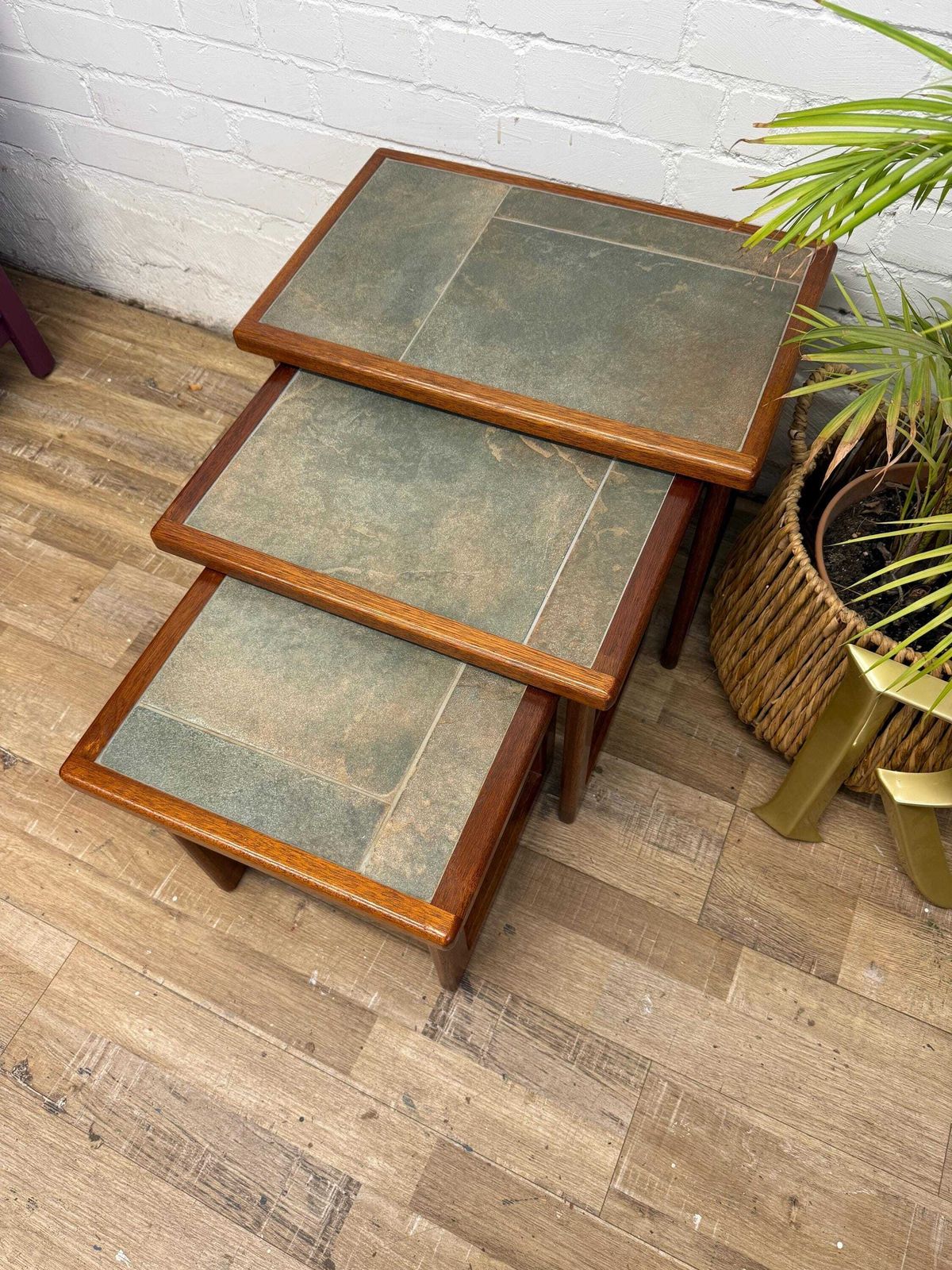 Mid Century Nest Of Tables Tiled Top Teak photo vinterior
