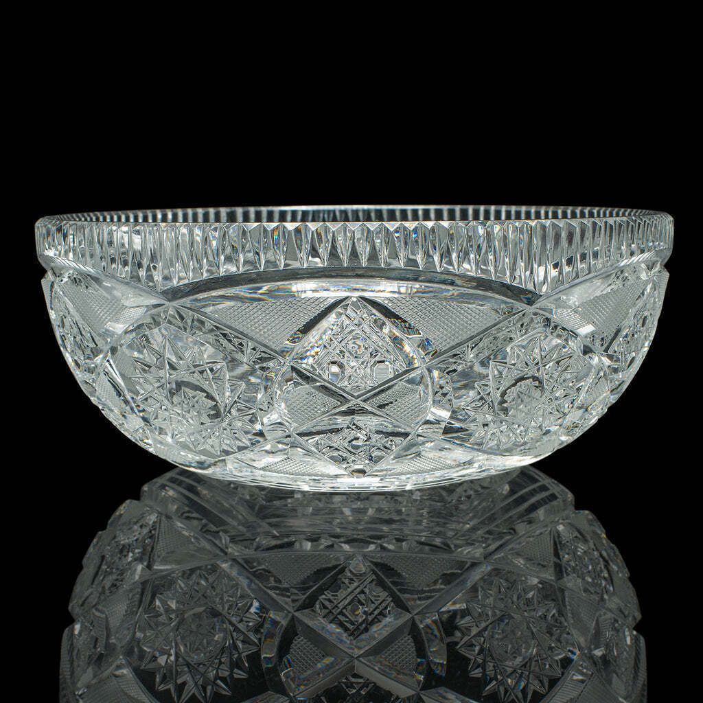 Vintage Centrepiece Fruit Bowl, English, Cut Crystal Glass, Decor, Serving Dish photo for sale
