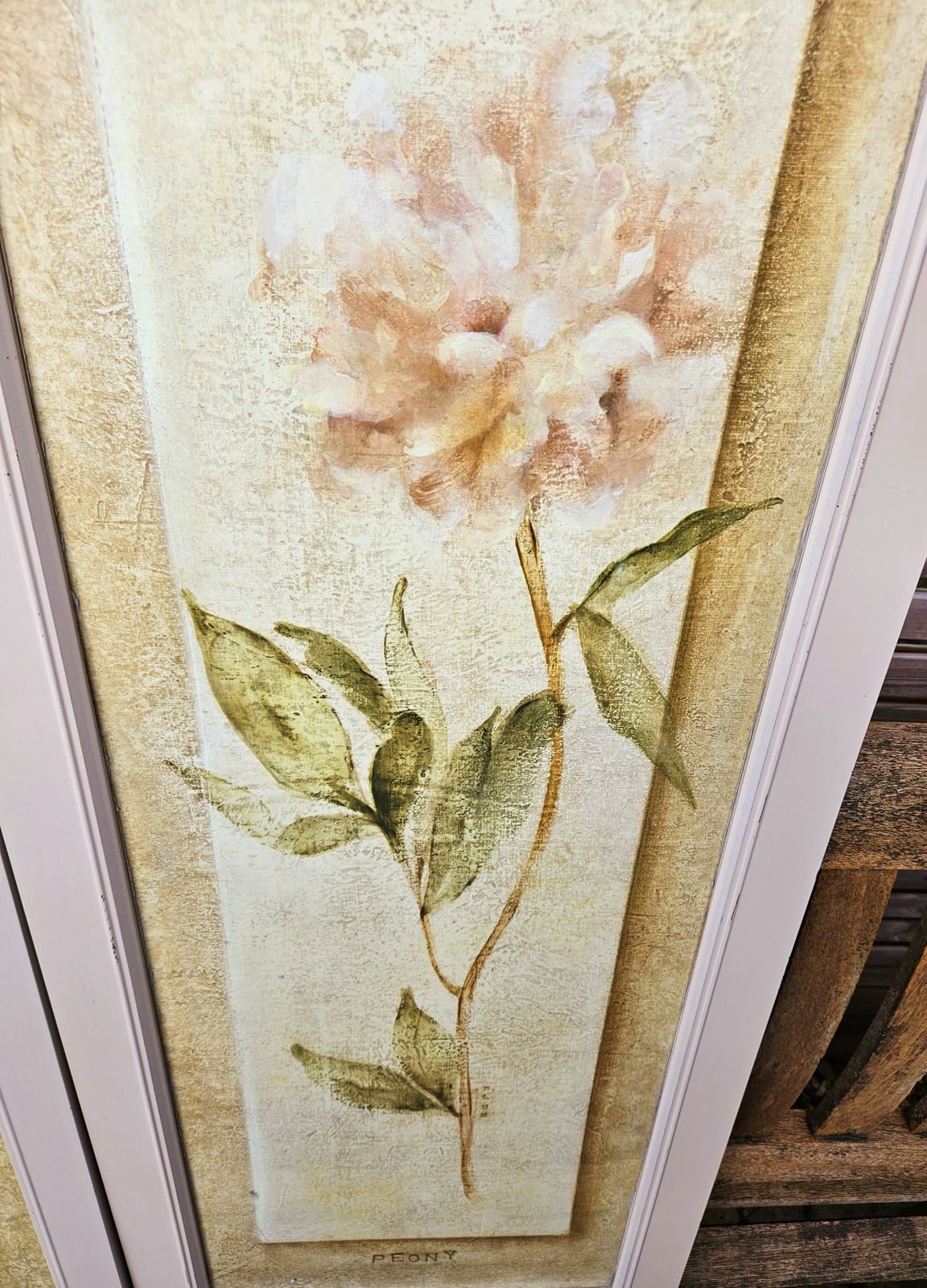 Pair Of Large, Framed Oriental Style Botanical Prints In Neutral Tones photo vintage