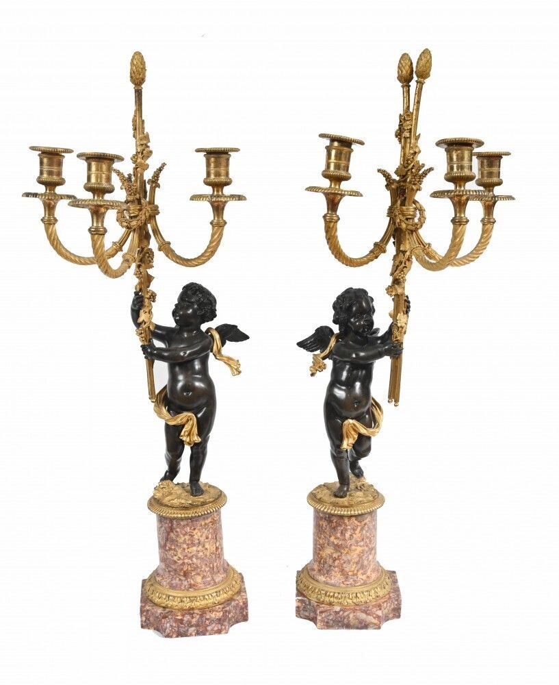 Pair French Bronze Cherub Candelabras Clodion photo vinterior
