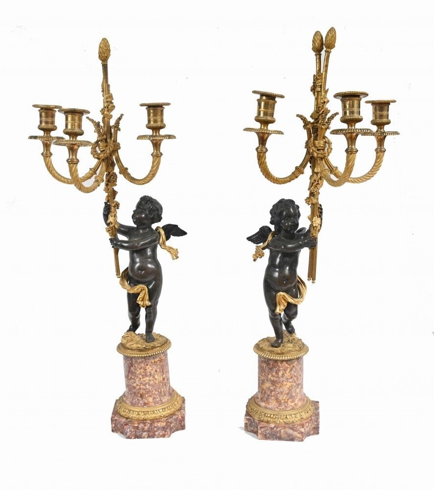 Pair French Bronze Cherub Candelabras Clodion photo buy