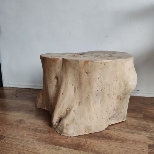 Natural Wood Side Table Stump Oak Heavy Wabi Sabi, Organic Shape, Treated photo vintage