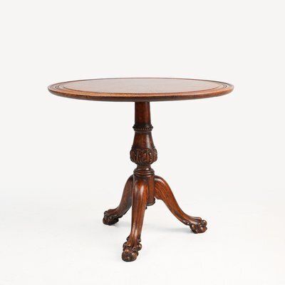 Antique English Hand Carved Oak Side Table With Lions Head Feet, 1890s