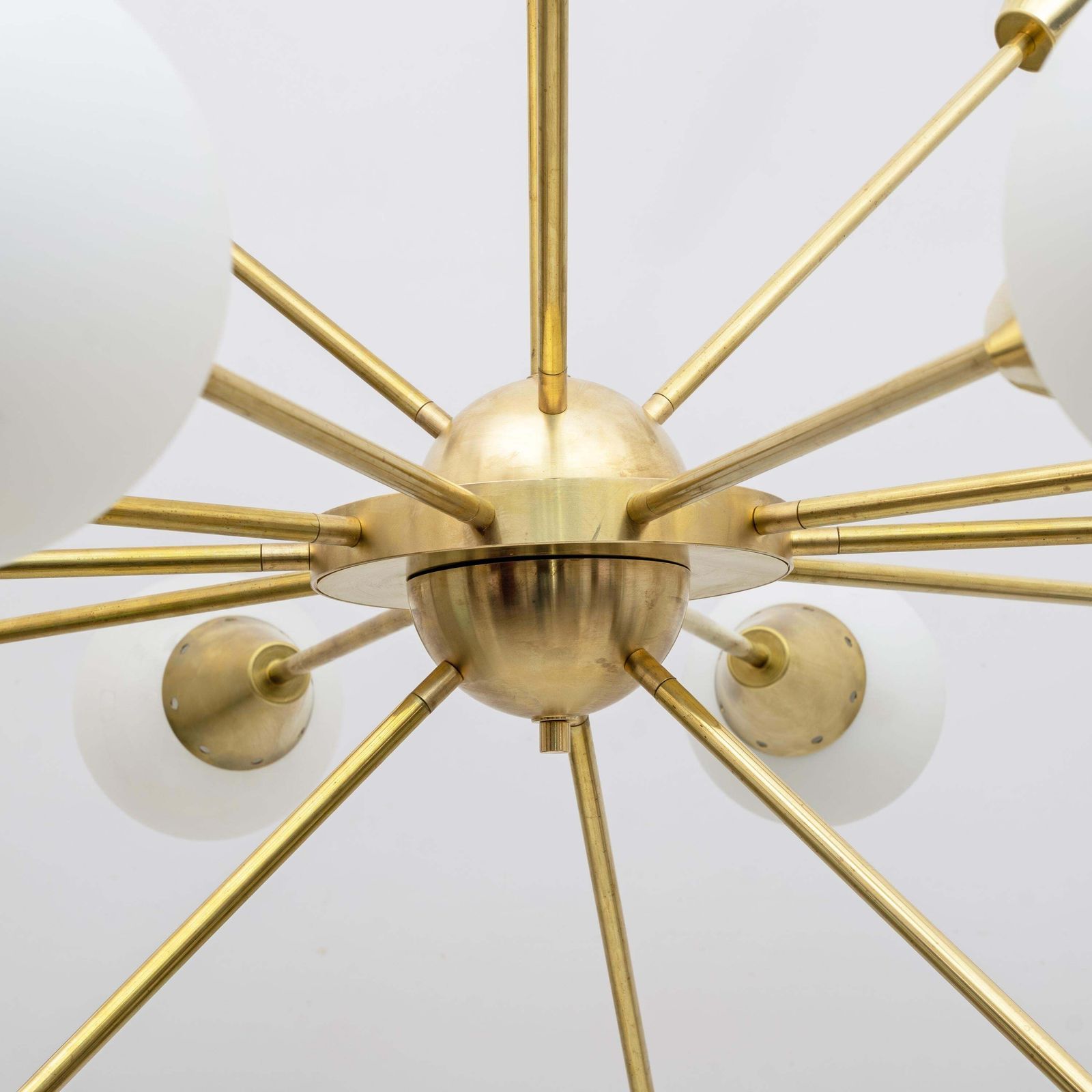 Mid Century Modern Italian Brass And Glass Opaline Large Sputnik Chandelier, 70s photo buy