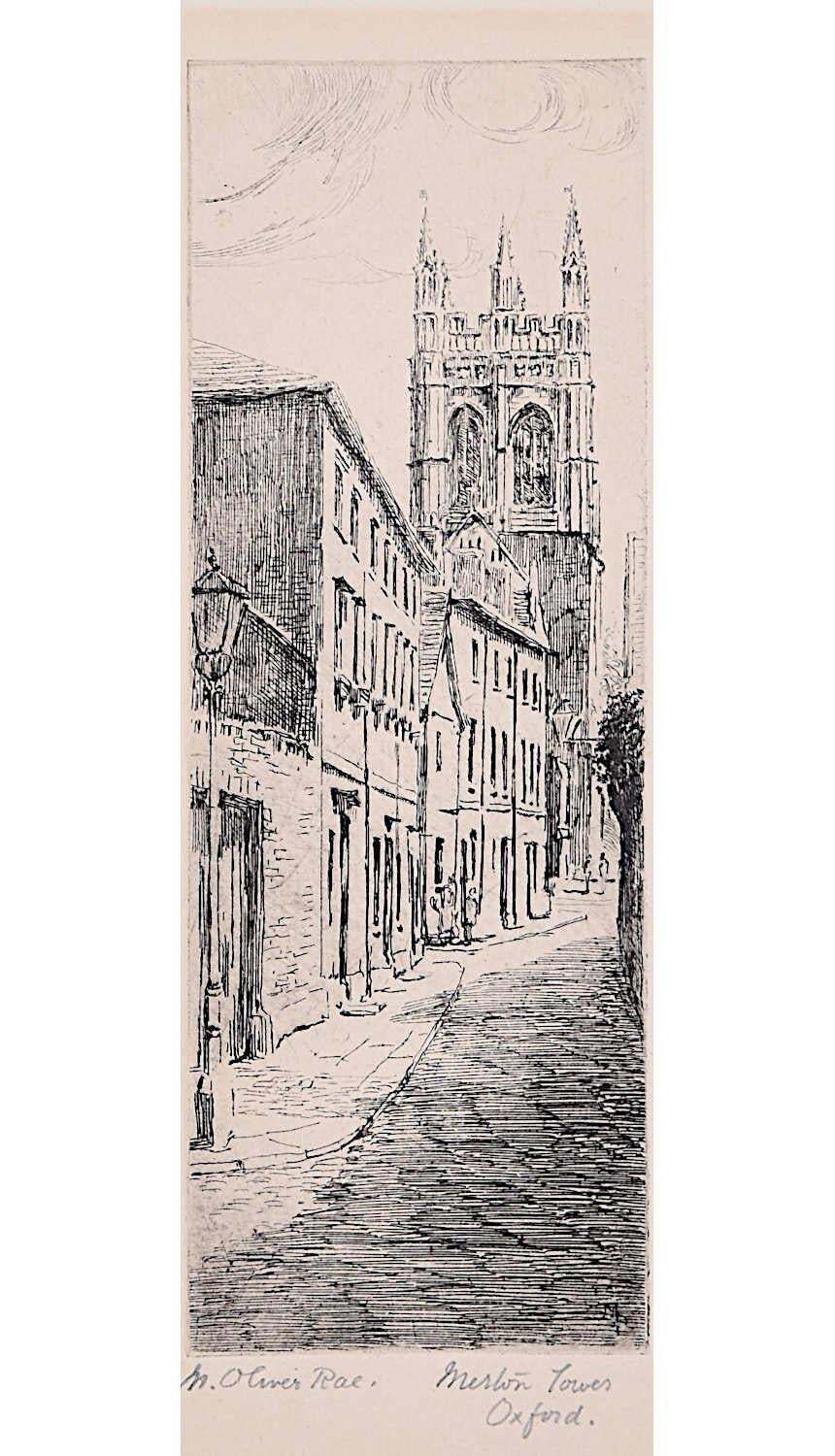 Mabel Oliver Rae, Etching Of Merton Tower, Oxfordc.1920
