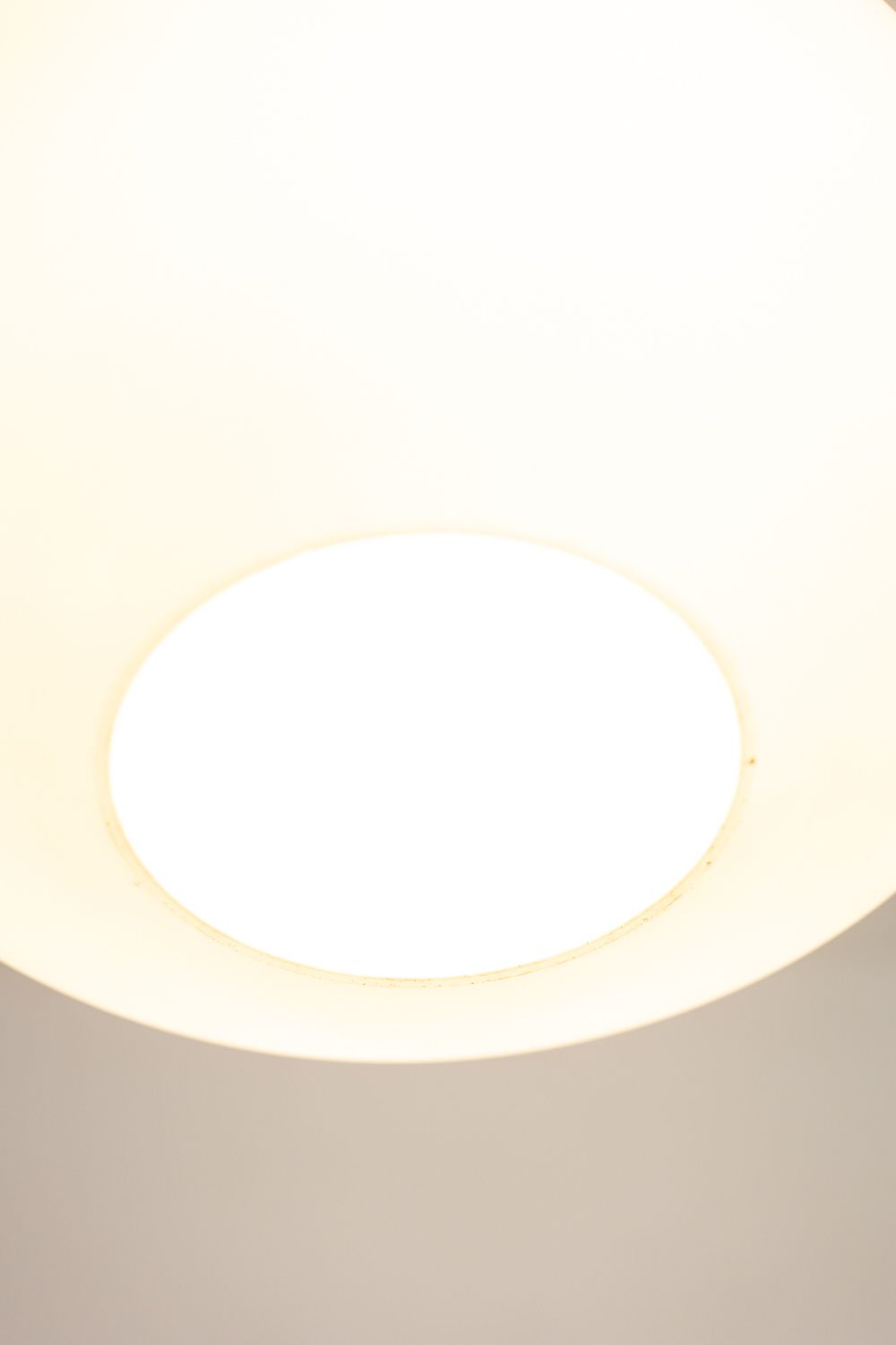 Suspension In White Opaline Glass And Blond Mahogany. 1960s. photo Lighting