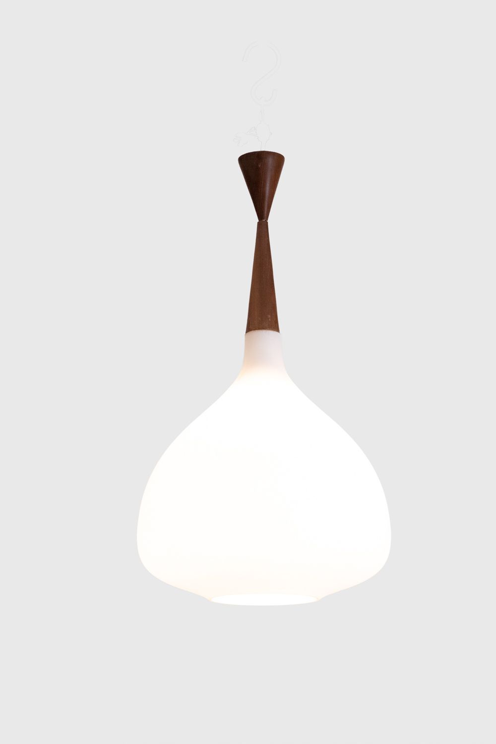 Suspension In White Opaline Glass And Blond Mahogany. 1960s. photo vinterior