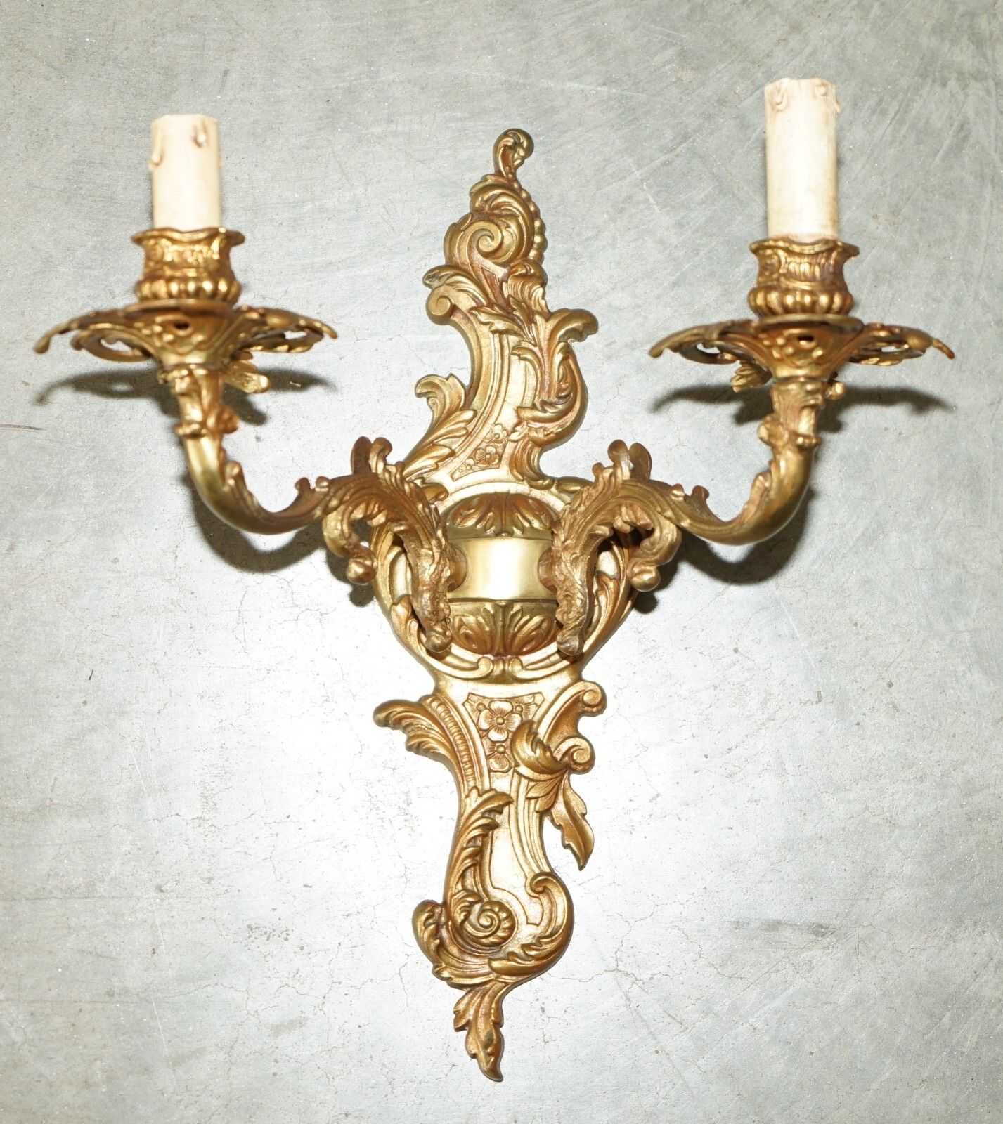 Ornate Pair Of Stunning Antique French 1920's Bronzed Candle Sconce Wall Lights photo furniture