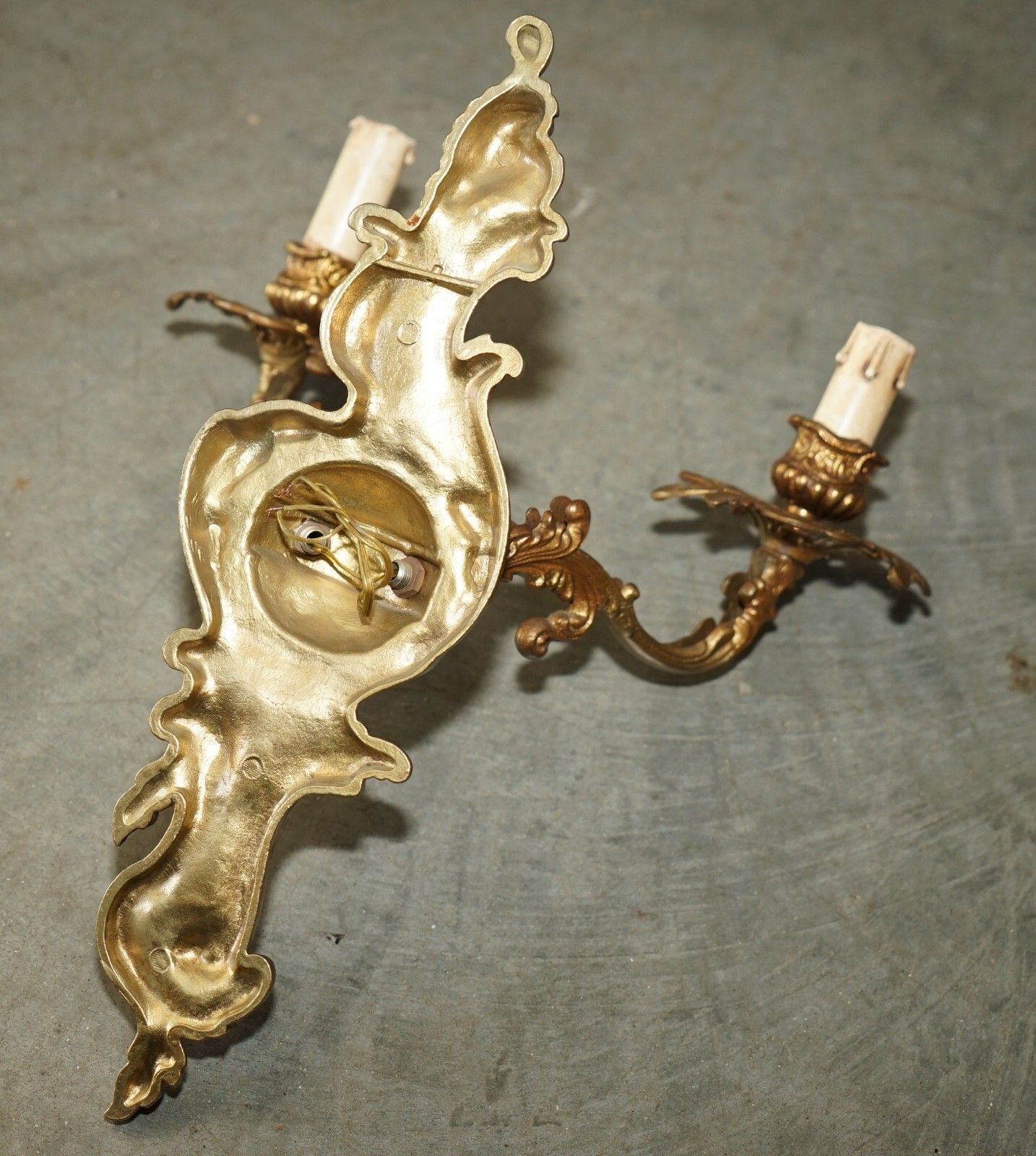 Lighting Ornate Pair Of Stunning Antique French 1920's Bronzed Candle Sconce Wall Lights photo