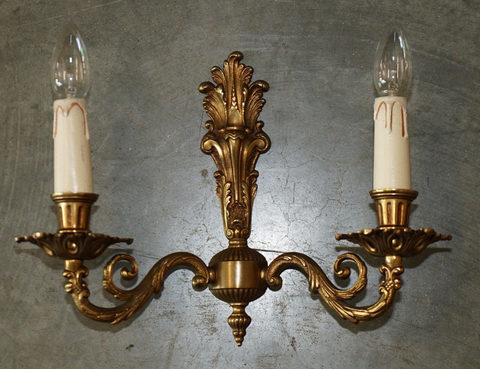 Wide Pair Of Stunning Antique French 1920's Bronzed Candle Sconce Wall Lights photo furniture