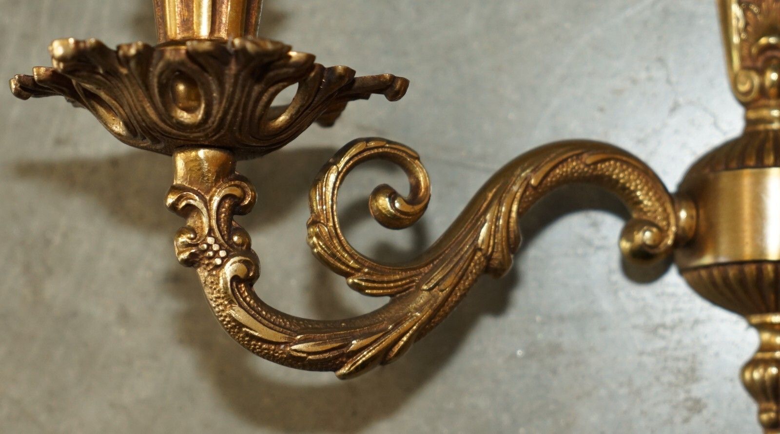 photo for sale Wide Pair Of Stunning Antique French 1920's Bronzed Candle Sconce Wall Lights