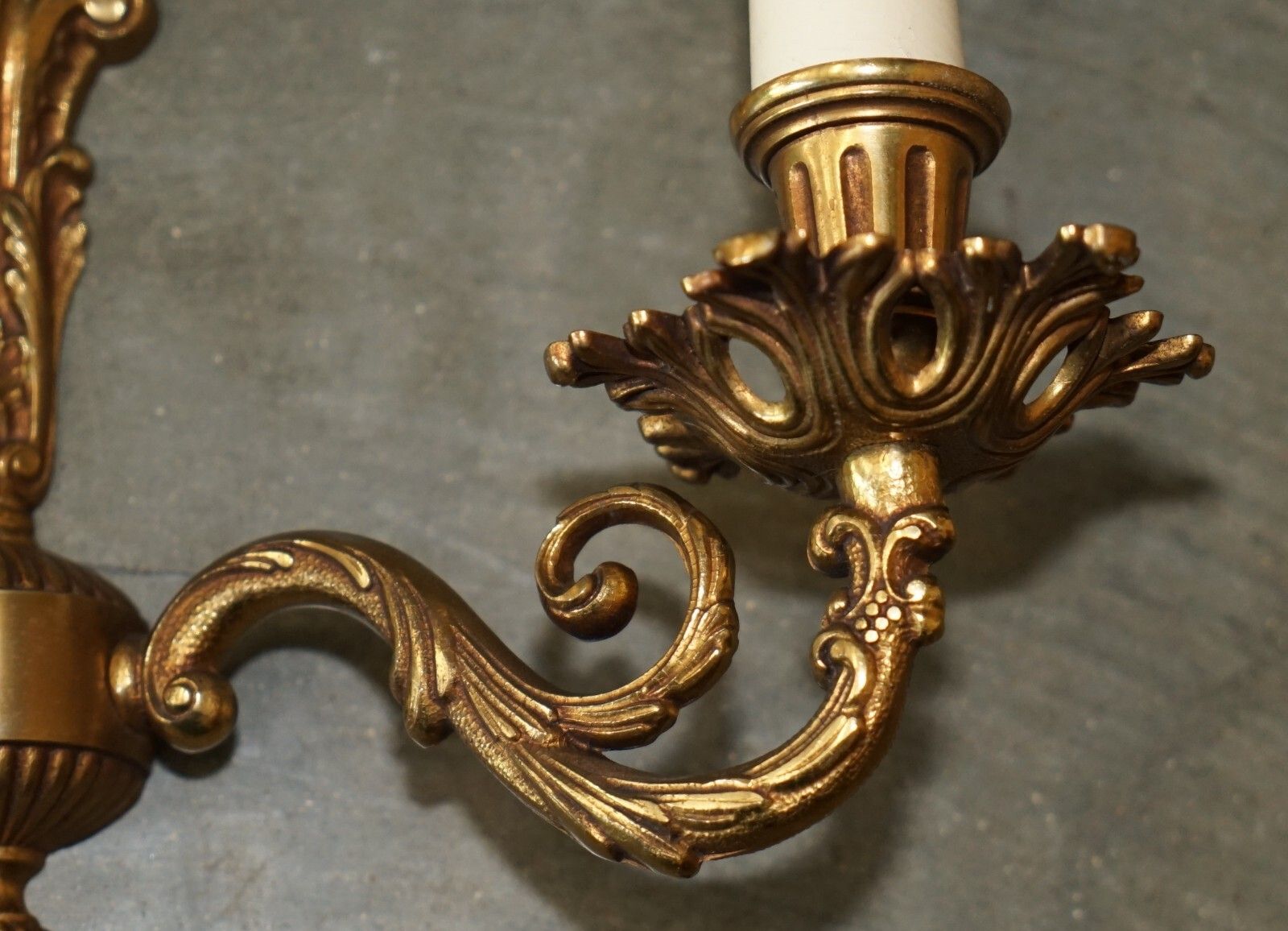 1860.0 Wide Pair Of Stunning Antique French 1920's Bronzed Candle Sconce Wall Lights photo