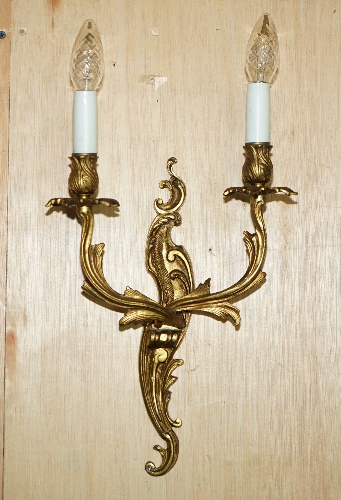 Pair Of Stunning Antique French 1920's Gilt Bronzed Candle Sconce Wall Lights photo furniture