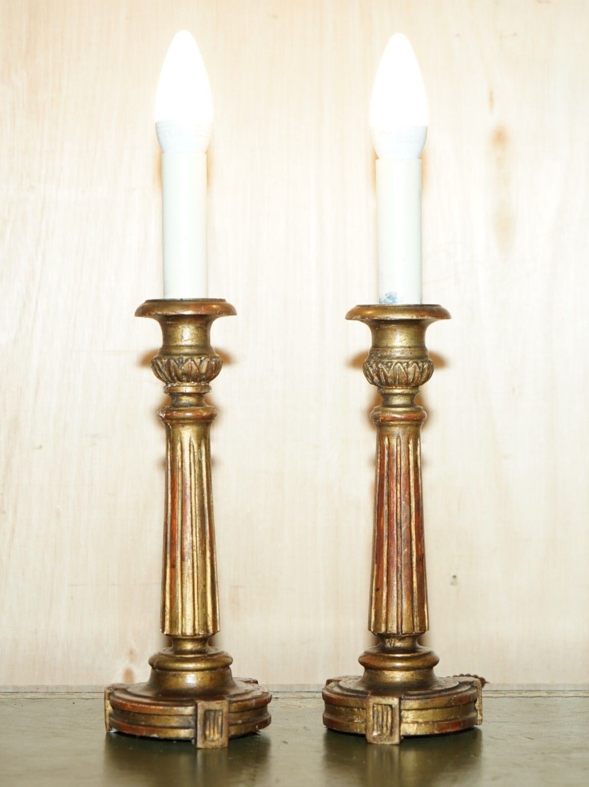 Pair Of Circa 1900 Corinthian Pillar Desk Lamps Converted From Candelabras