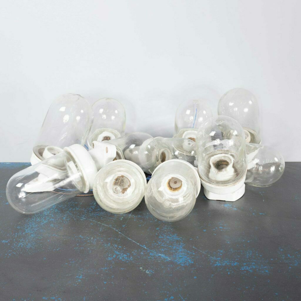 1950’s New Old Stock Cermic And Glass Angled Wall Lamps – Long
