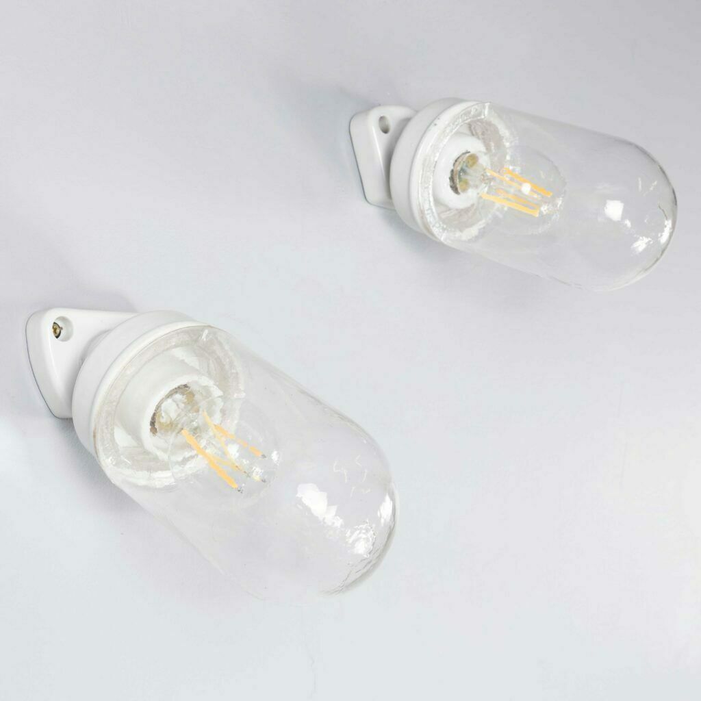 1950’s New Old Stock Cermic And Glass Angled Wall Lamps – Long photo vinterior