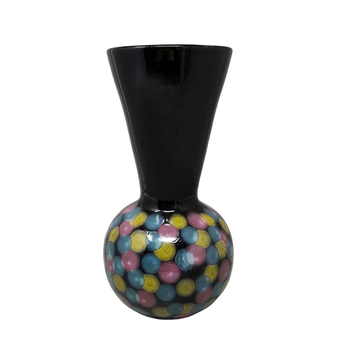 1980s Exquisited Handcrafted Polychrome Vase In Ceramic By Bizzirri. Made In Italy