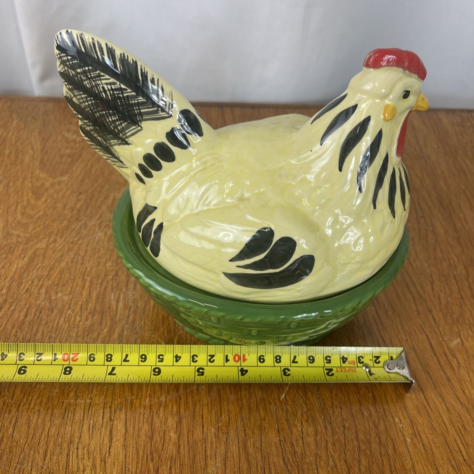 Ceramic Egg Holder Basket With Hood Rooster And Hen Hand Painted By Zellerkeramik 90s photo 85.0