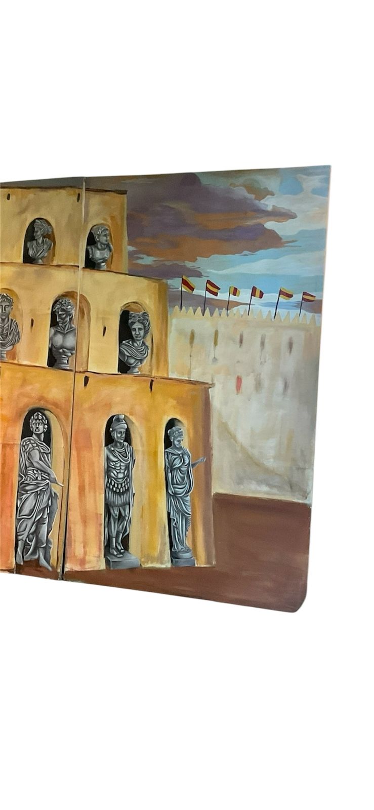 Very Unusual And Decorative Set Three Italian 1970’s Paintings On Canvas photo Art