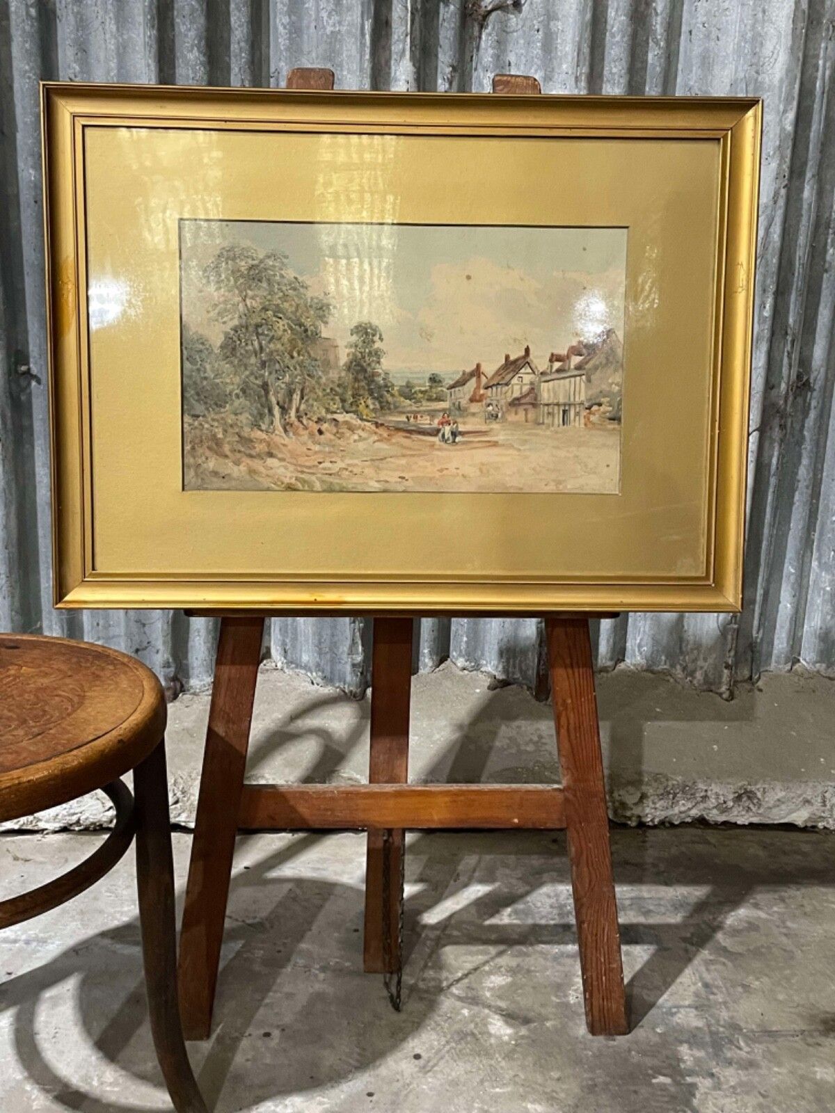 19th Century Alcester Village Warwickshire Watercolour Landscape Painting. photo for sale