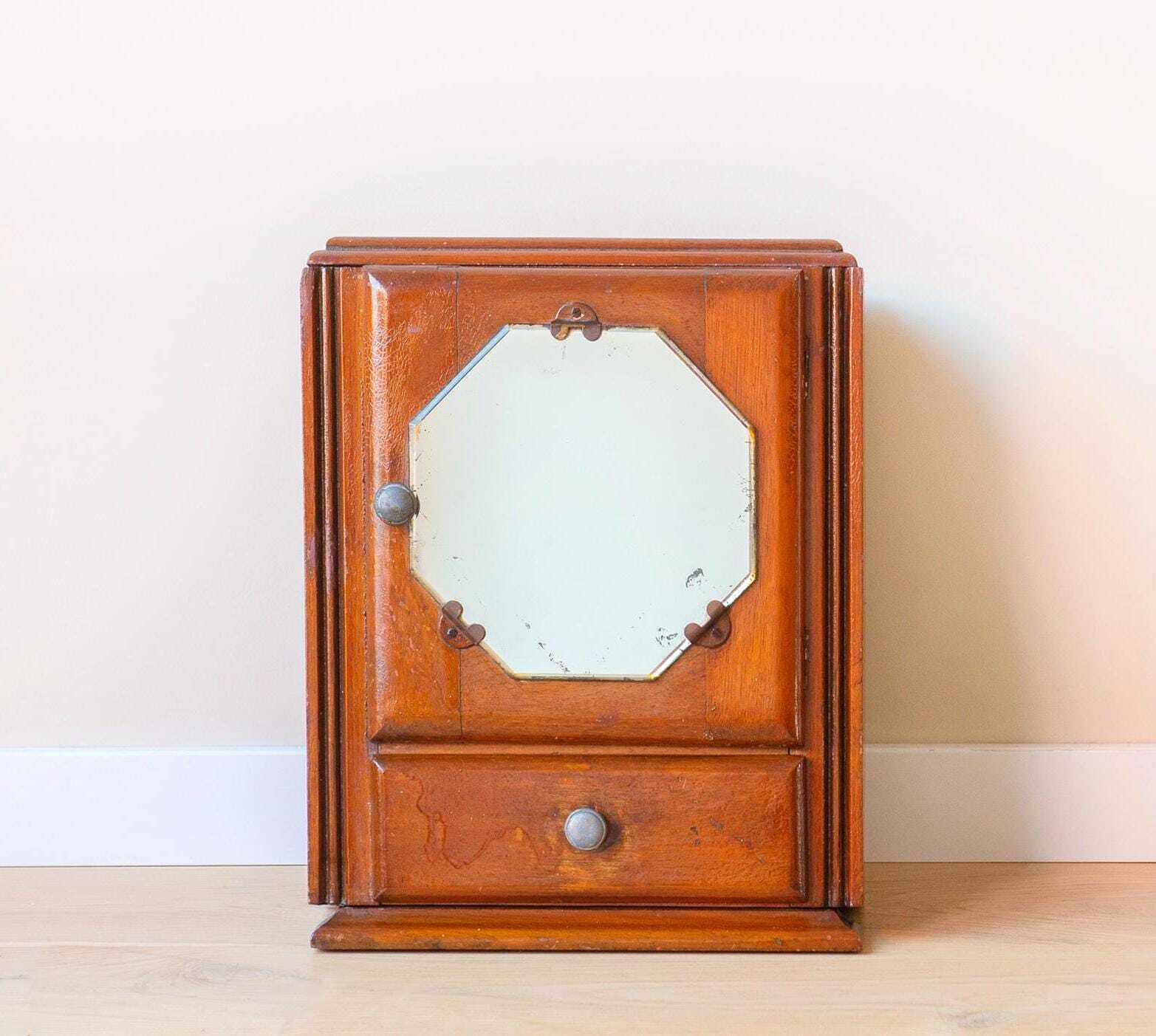 Wall Cabinet With Mirror, Antique Apothecary Chest, Art Deco Storage Unit, Dutch Medicine Cabinet, Bathroom Furniture