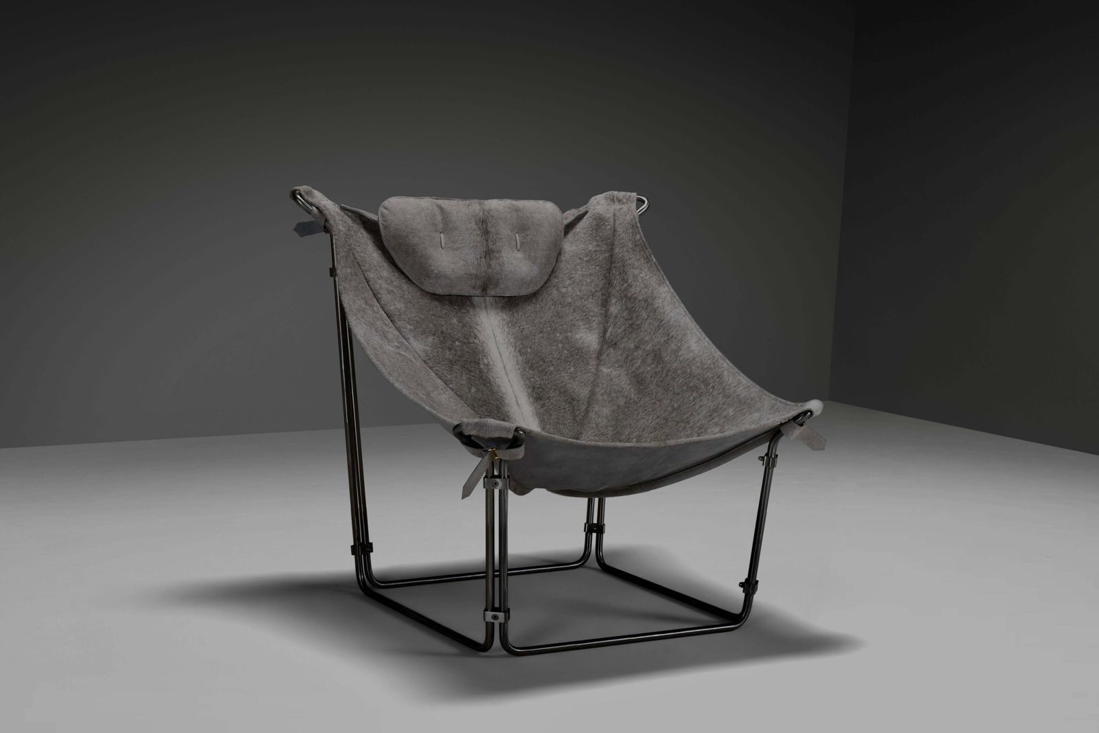 ‘Buffalo’ Lounge Chair In Cow Hide And Steel By Kwok Hoi Chan, France 1969 photo Furniture