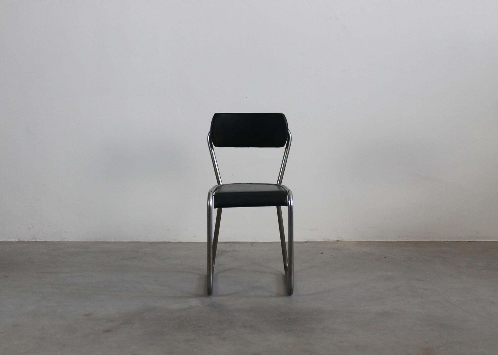 Gio Ponti Mid Century Modern Office Chair In Metal And Black Leather 1930s Italy photo furniture