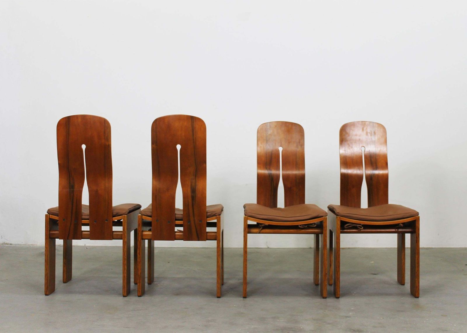 Carlo Scarpa Set Of Four 1934 756 In Wood With Leather Cushion By Bernini 1977 photo Furniture